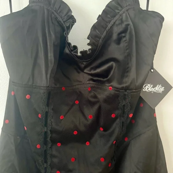 Vintage style Black Dress with corset andRed Polka Dots - Picture 2 of 6